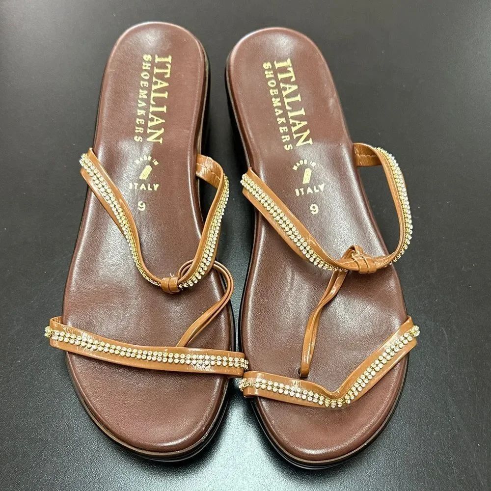 Italian Shoemakers Brown Rhinestone Thong Sandals